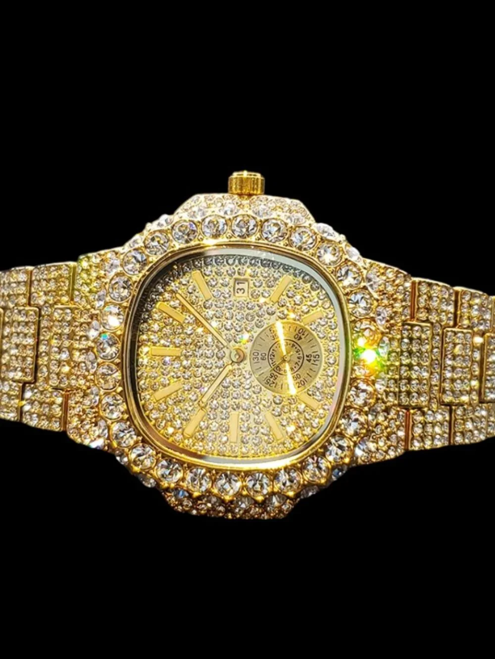 VVS Full Ice Date Special Minute Hand Iced Out Diamond Watch, Men Hip Hop Watch